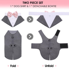 AOFITEE dog tuxedo shown from the back with its metal D-shaped ring.
