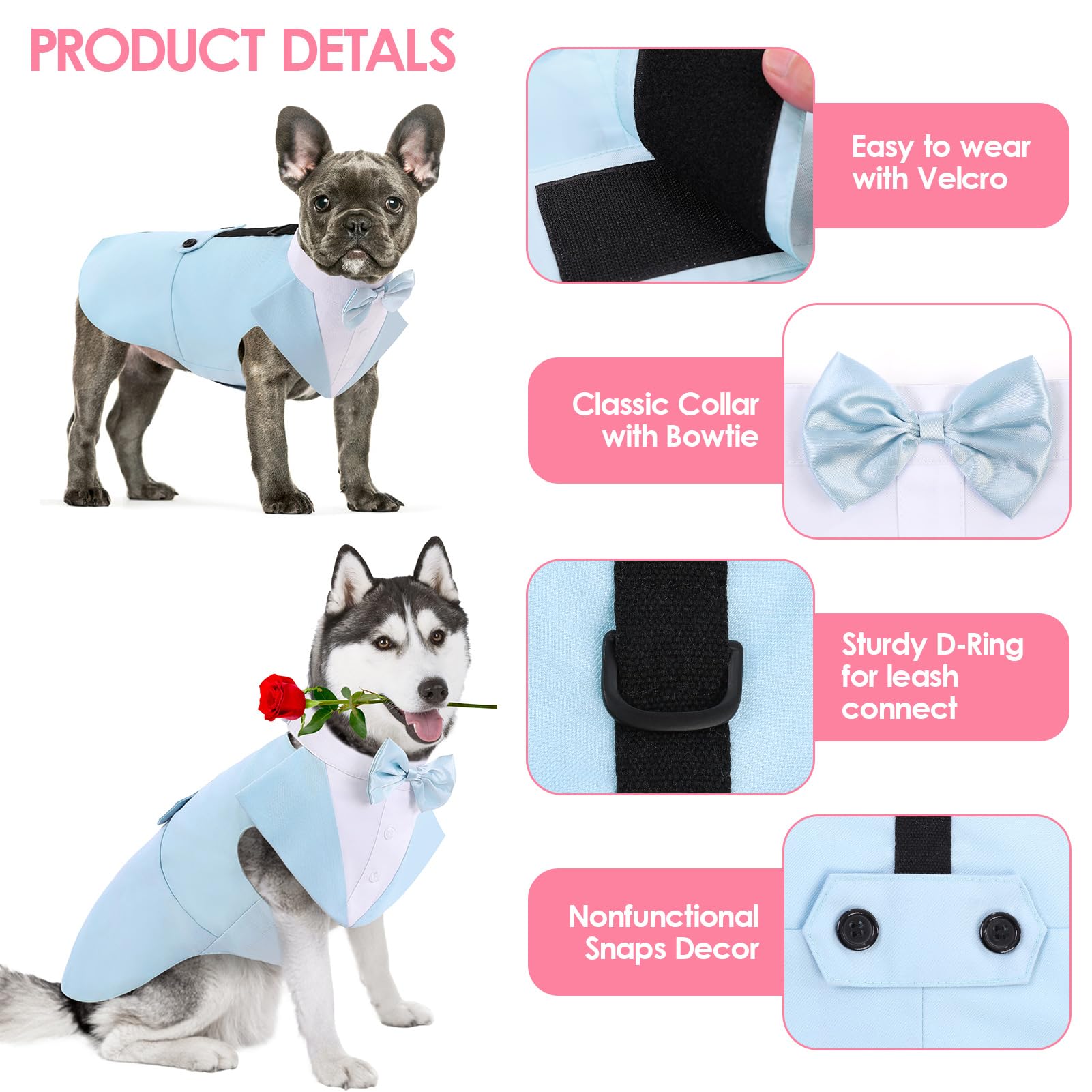 AOFITEE Dog Tuxedo bandana collar shown with its detachable bowtie.