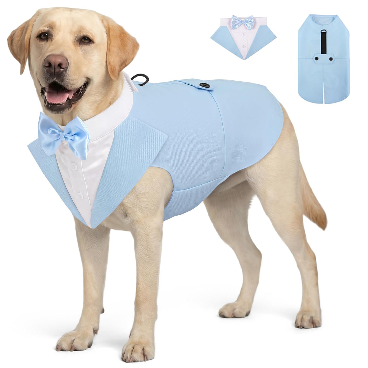 AOFITEE Dog Tuxedo shown from the front with its shirt and bandana collar.