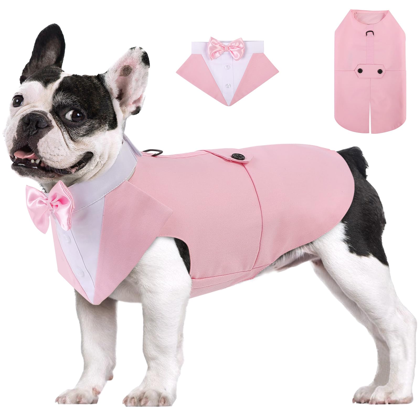 AOFITEE dog tuxedo set showing the shirt and bandana collar together.