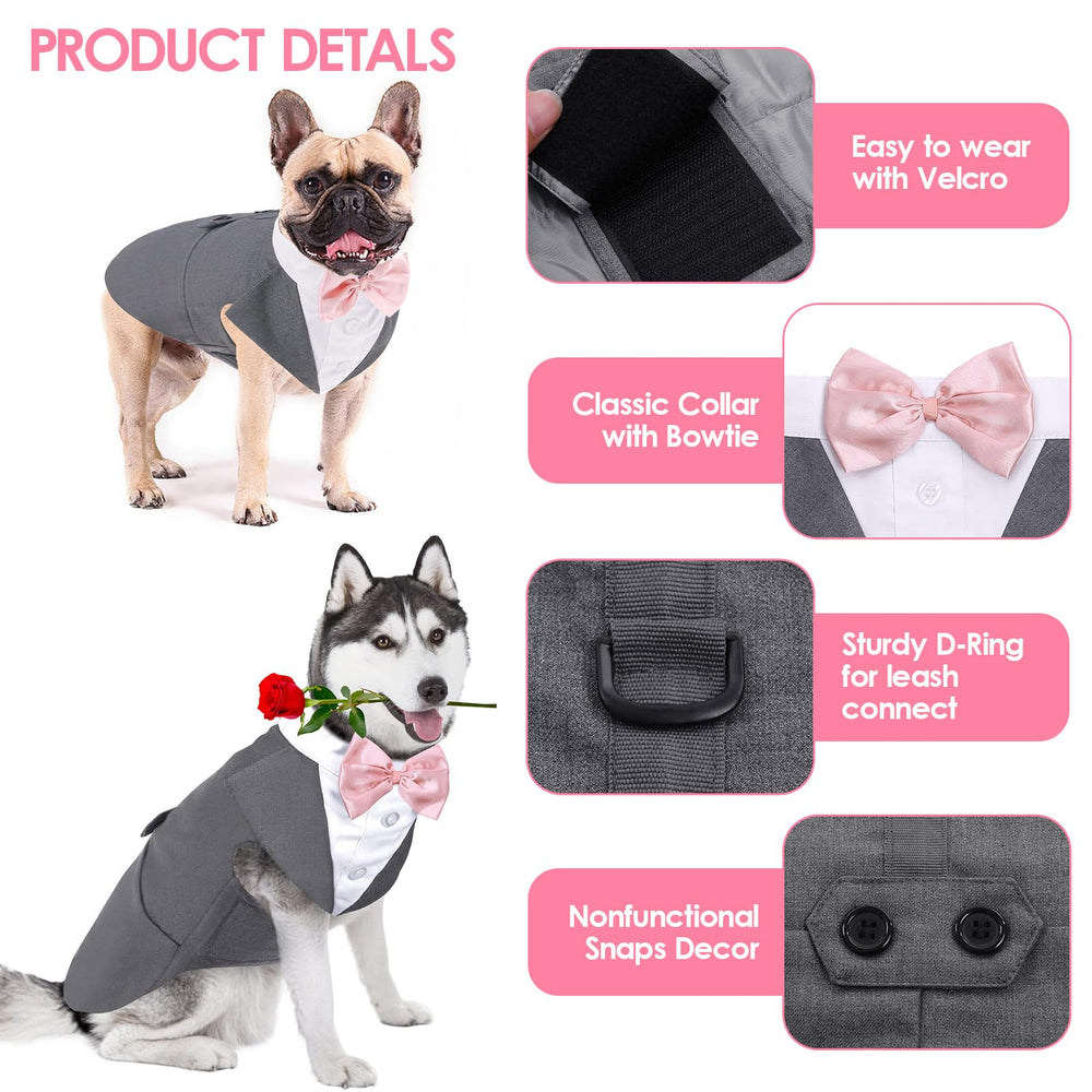 AOFITEE dog tuxedo showing the hook-and-loop neck and chest straps.