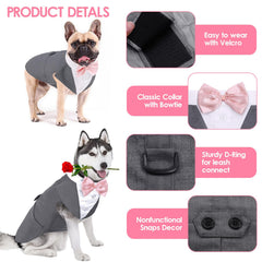 AOFITEE dog tuxedo showing the hook-and-loop neck and chest straps.
