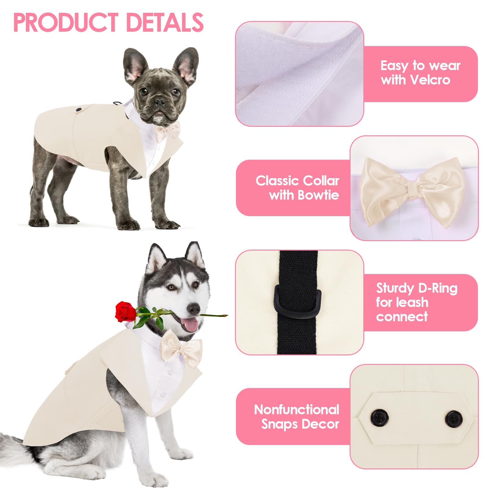 AOFITEE dog tuxedo bandana showing its removable bowtie.