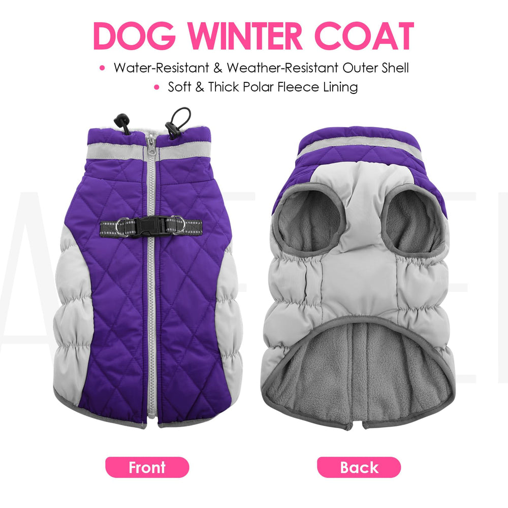 AOFITEE Dog Winter Coat shown from the back to display its zipper and collar.