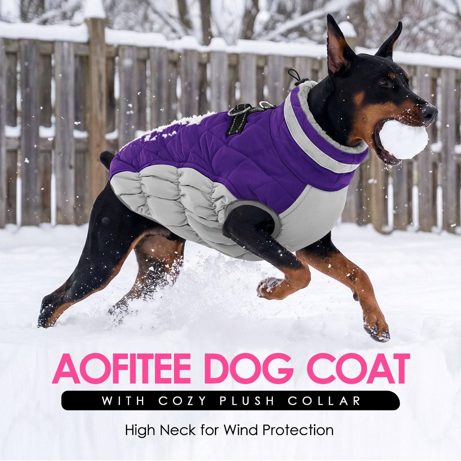 AOFITEE Dog Winter Coat fleece lining shown in a close-up detail.