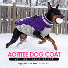 AOFITEE dog winter coat showing its fleece lining.