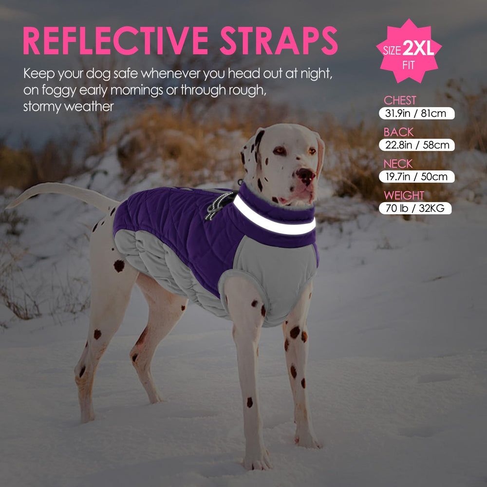AOFITEE Dog Winter Coat collar showing faux fur, adjustable cord, and reflective detail.