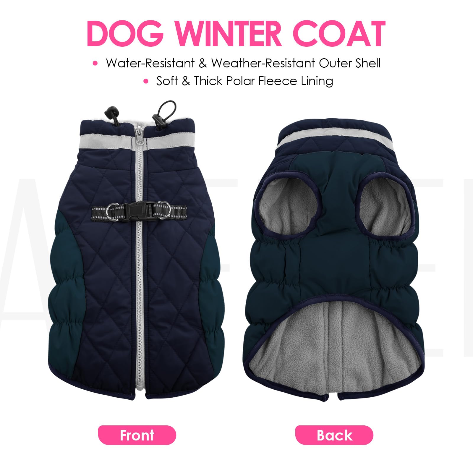 AOFITEE dog winter jacket shown from the rear.