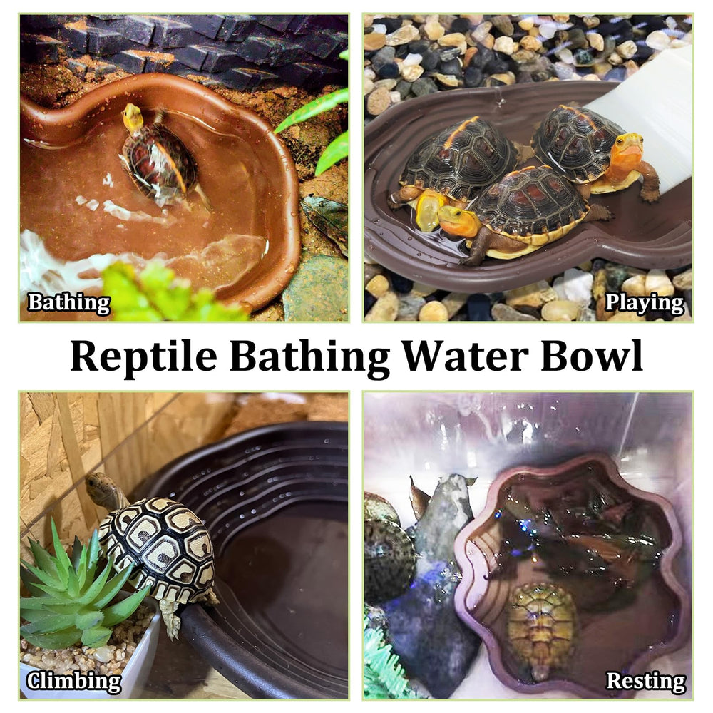 Apatal reptile water dish accessories include three artificial aquatic plants.
