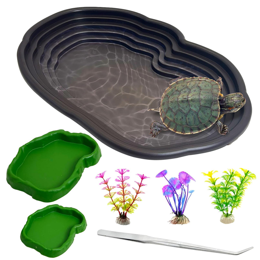 Apatal reptile water dish shown from the front with its built-in ramp.