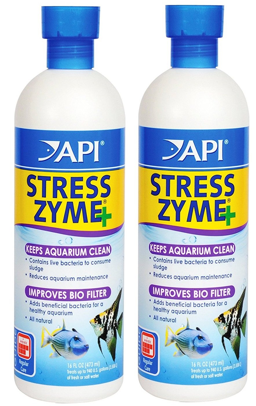 API Stress Zyme aquarium cleaning solution bottles shown together.
