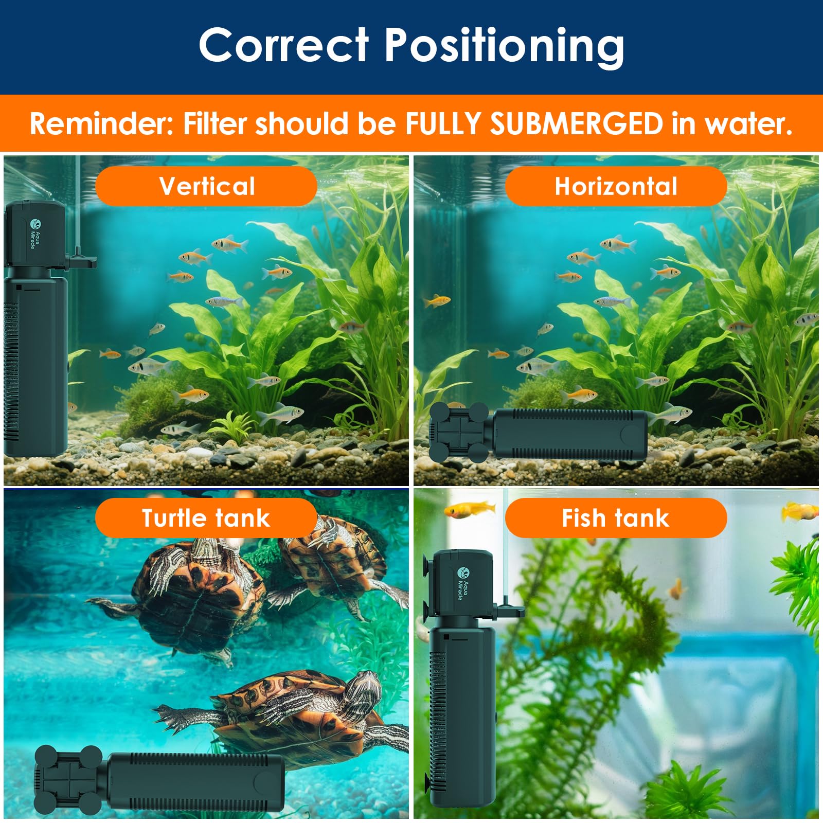 AquaMiracle aquarium filter observation window for checking light operation.