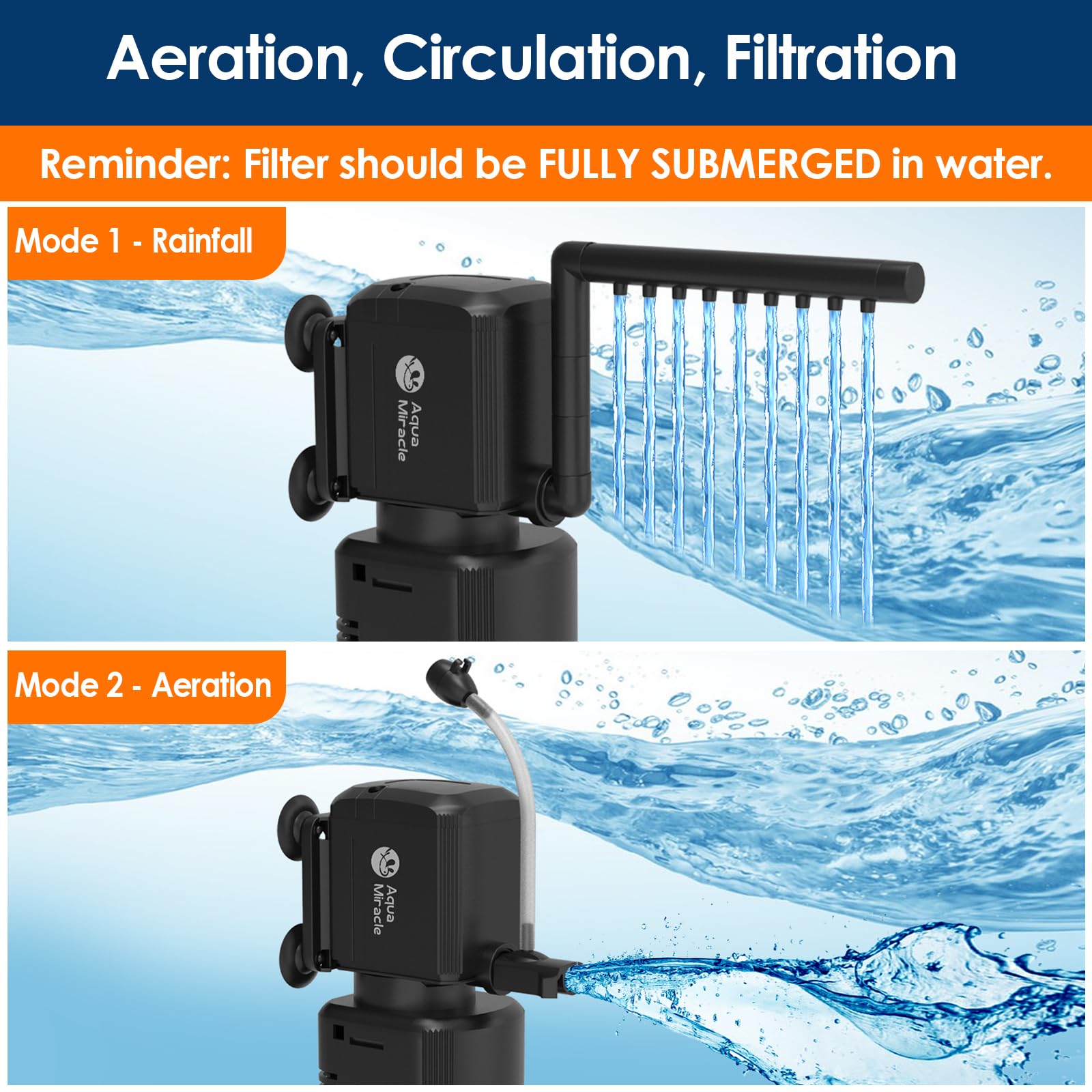AquaMiracle aquarium filter spray bar for rainfall mode.