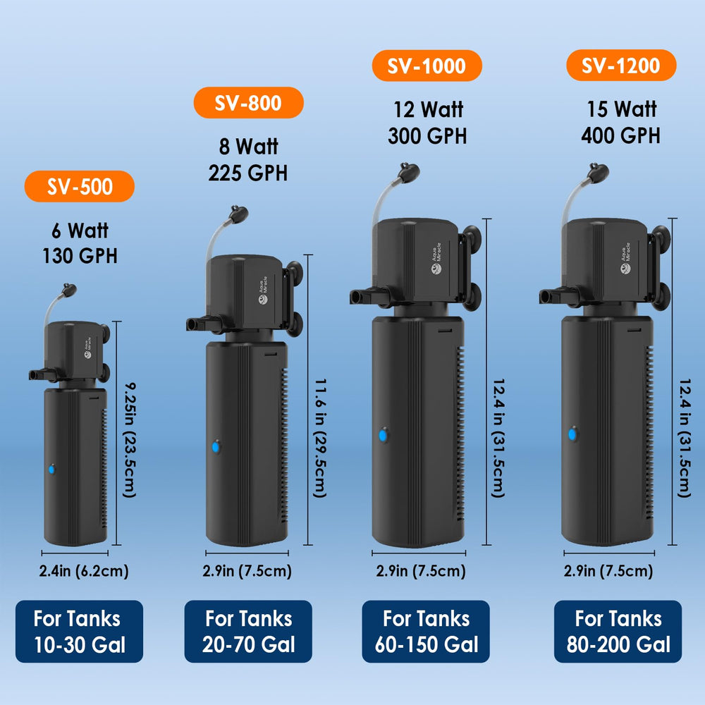 AquaMiracle aquarium filter shown from the side to display its housing.