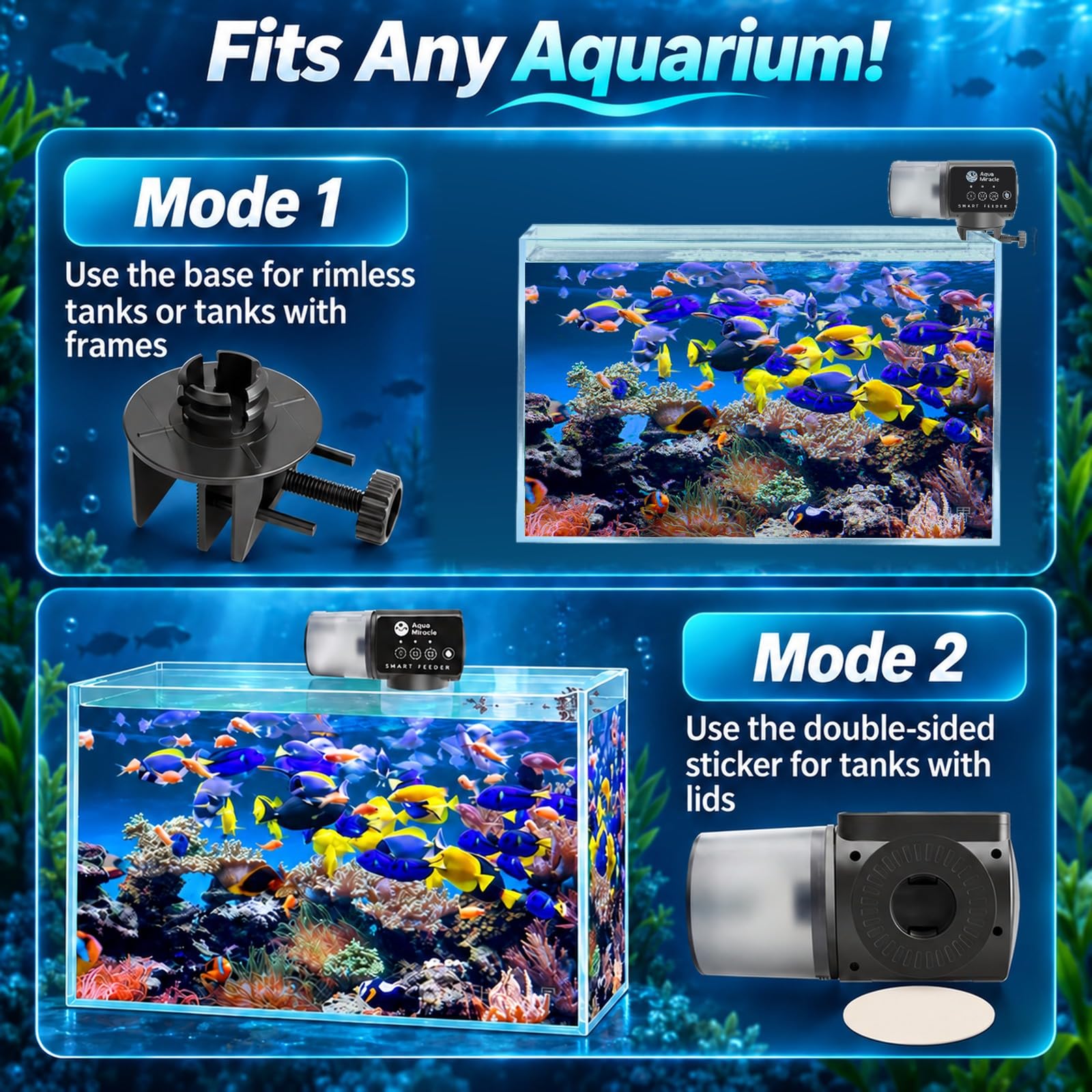 AquaMiracle automatic fish feeder drum lid for refilling and volume adjustment.