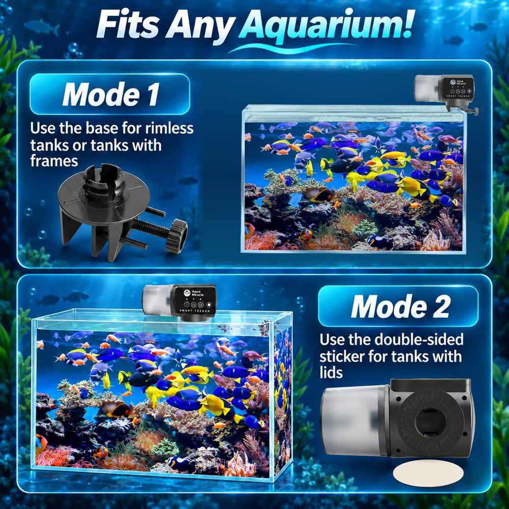 AquaMiracle automatic fish feeder drum lid for refilling and volume adjustment.