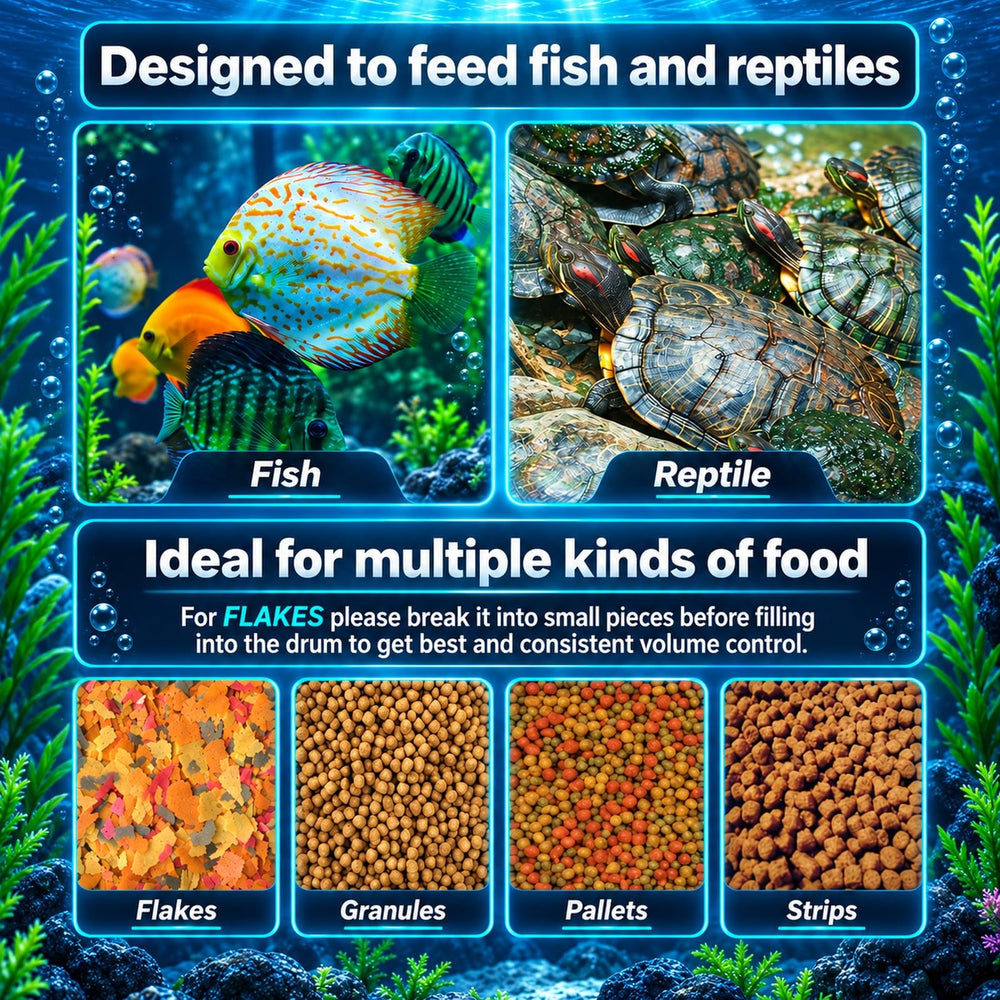 AquaMiracle automatic fish feeder food opening for dispensing aquarium food.