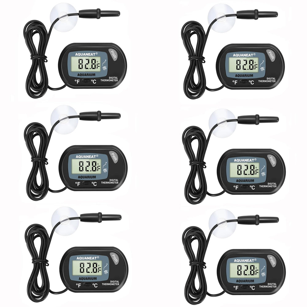 AQUANEAT digital aquarium thermometer six-pack shown together.