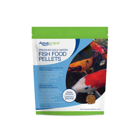 Aquascape Premium Cold Water Fish Food package shown from the front.