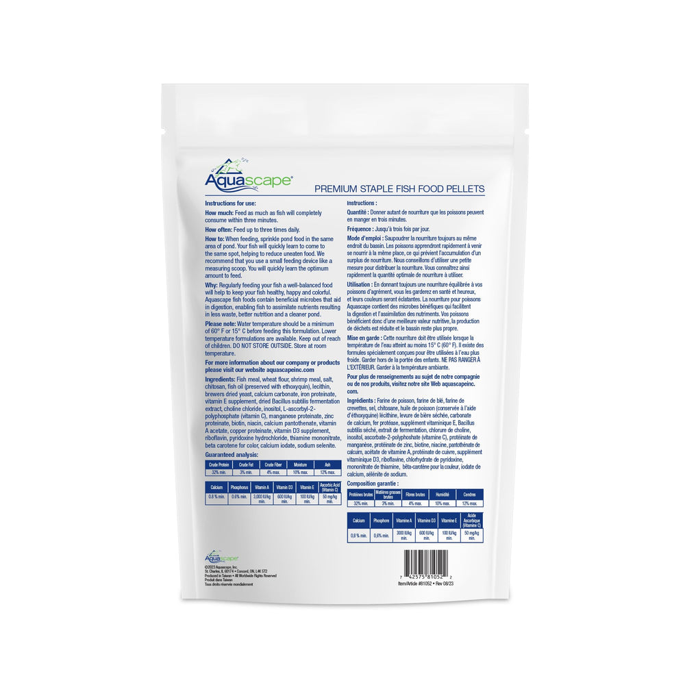Aquascape pond and koi fish food in a mixed range of pellet sizes.