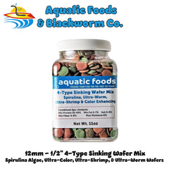 Aquatic Foods Inc. sinking wafer mix showing its four wafer varieties.