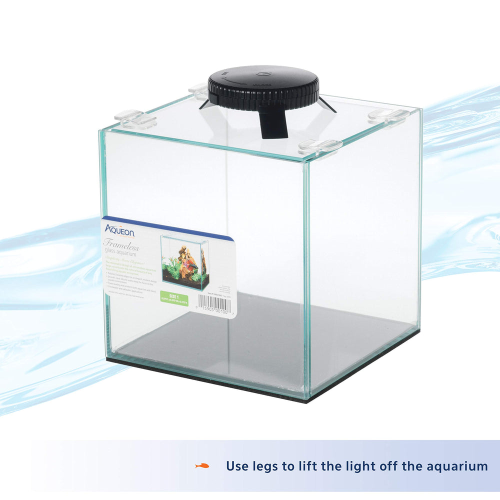 Aqueon Betta LED Light positioned above a clear lid using its legs.