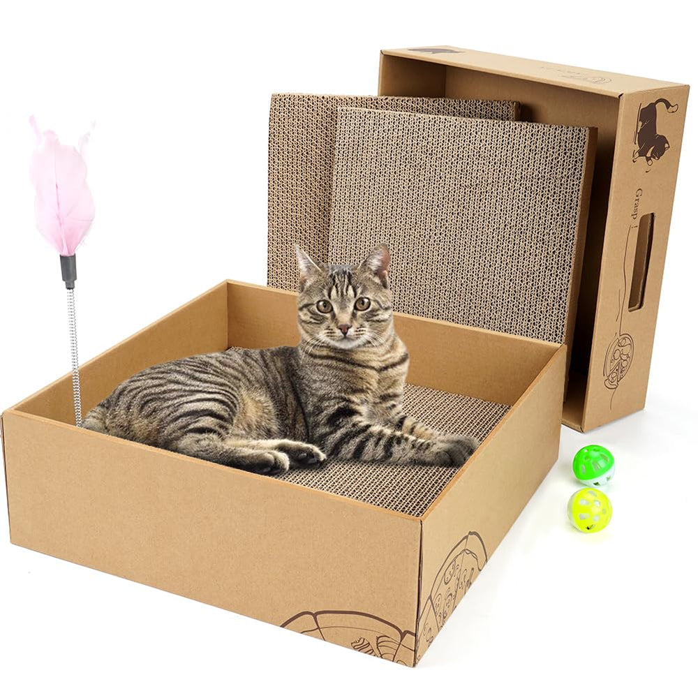ARGOPET cat scratcher box shown from the front in its pizza-style design.