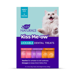 ARK NATURALS Kiss Me-Ow cat treats shown with the variety pack packaging.