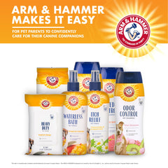 ARM & HAMMER Waterless Dog Shampoo Spray bottle back label close-up.