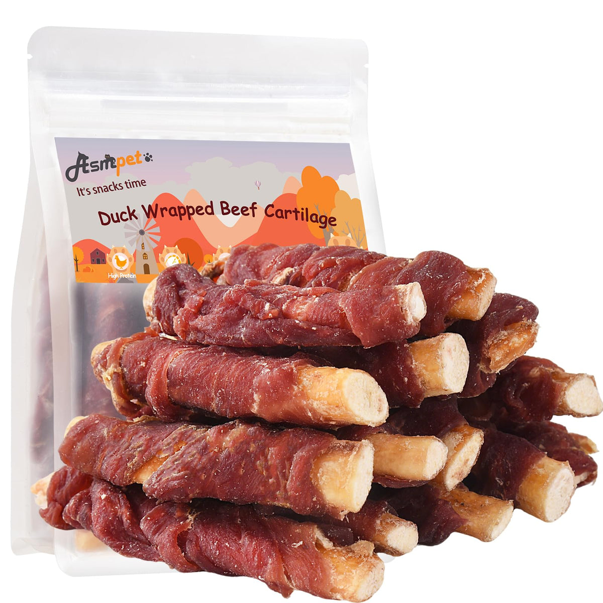 ASMPET dog chews shown with the front of the product packaging.