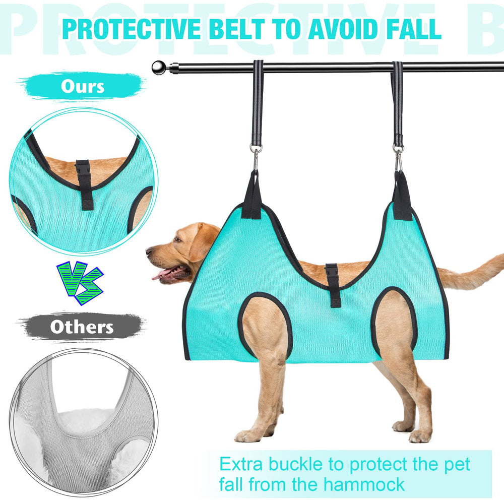 ATESON Dog Grooming Hammock showing the hanging slings.