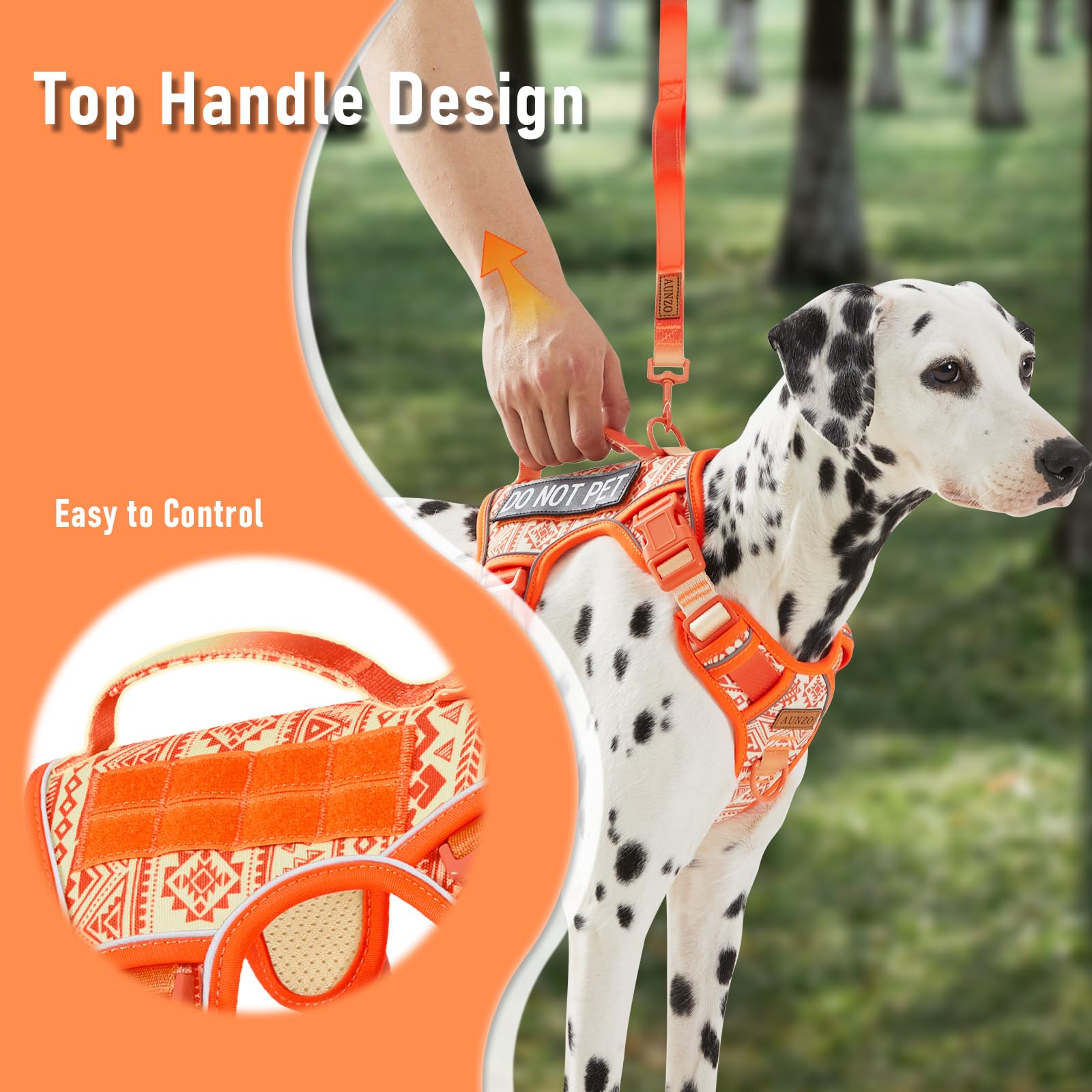 AUNZO Tactical Dog Vest Harness detail showing the soft padded handle.