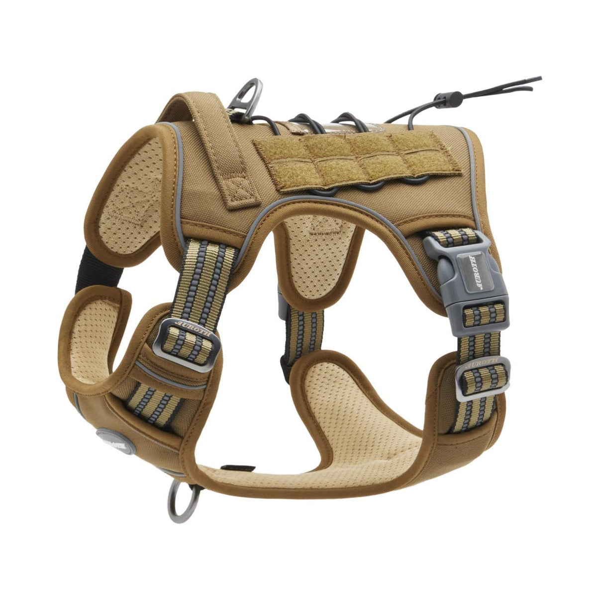 AUROTH dog harness shown from the front, displaying its tactical vest design.