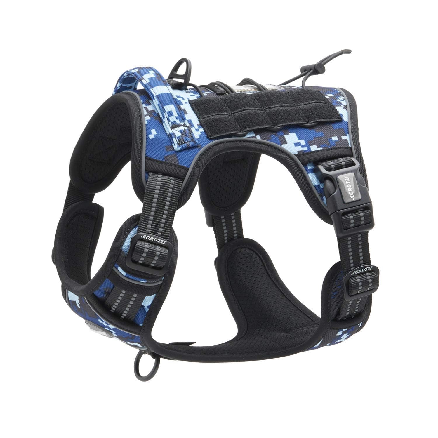 AUROTH dog harness shown from the front to display its tactical vest shape.