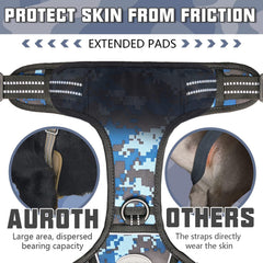 AUROTH dog harness showing its front and back metal leash attachment points.