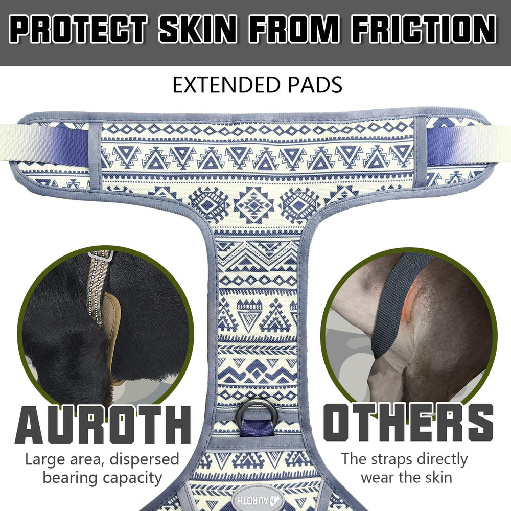 AUROTH dog harness detail showing its metal leash attachment points.