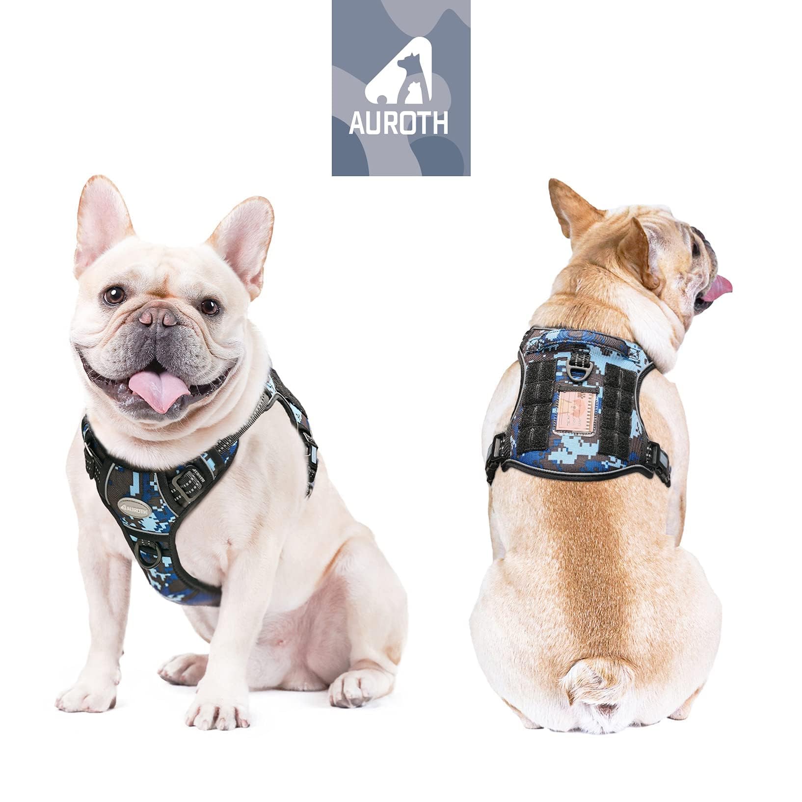 AUROTH dog harness side view showing the MOLLE strips for compatible pouches.