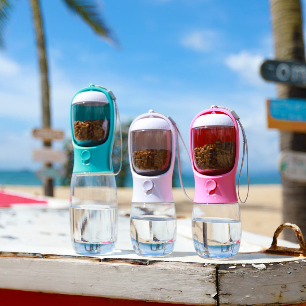 AVELORA dog water bottle shown in a standard car cup holder.