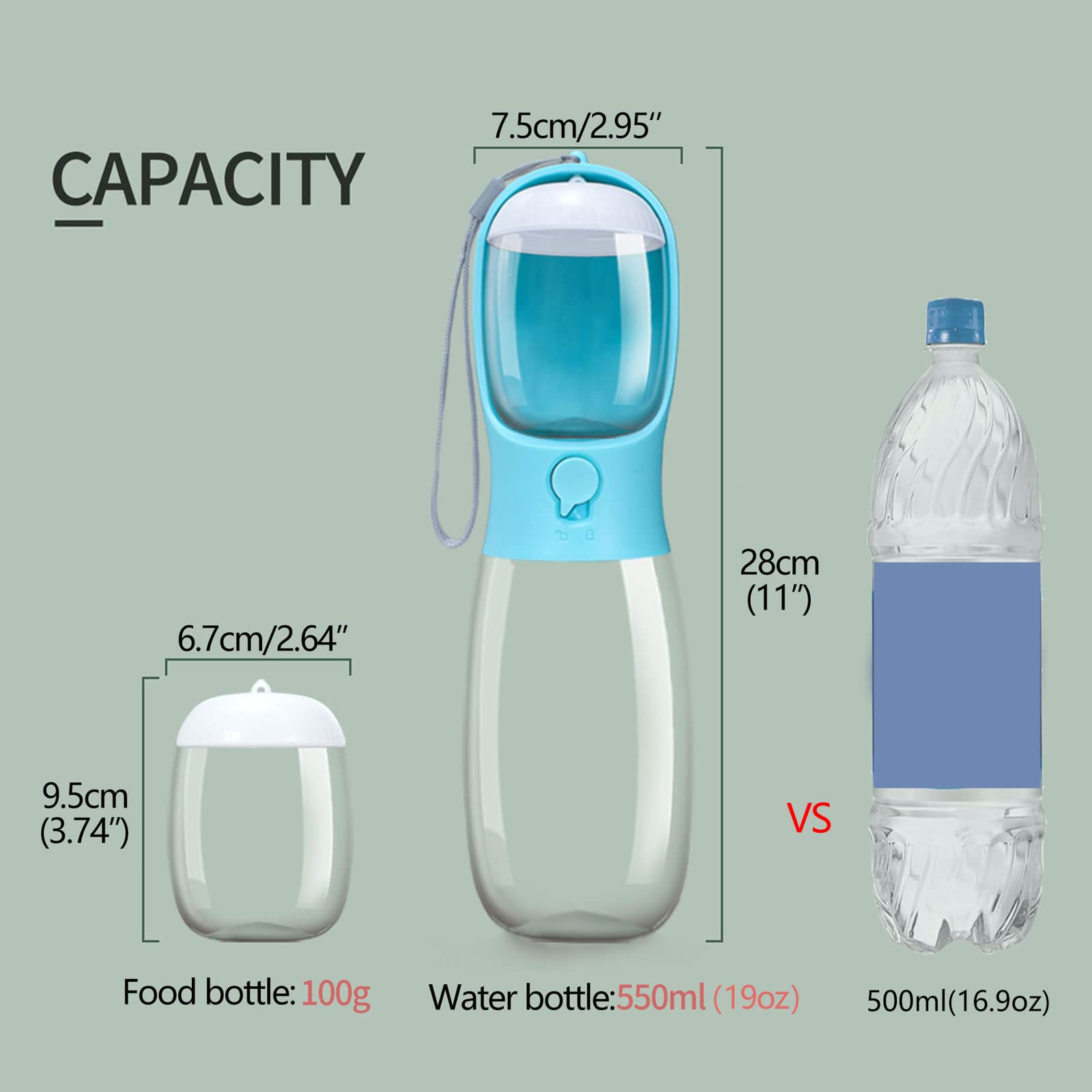 AVELORA dog water bottle displayed from a side angle.