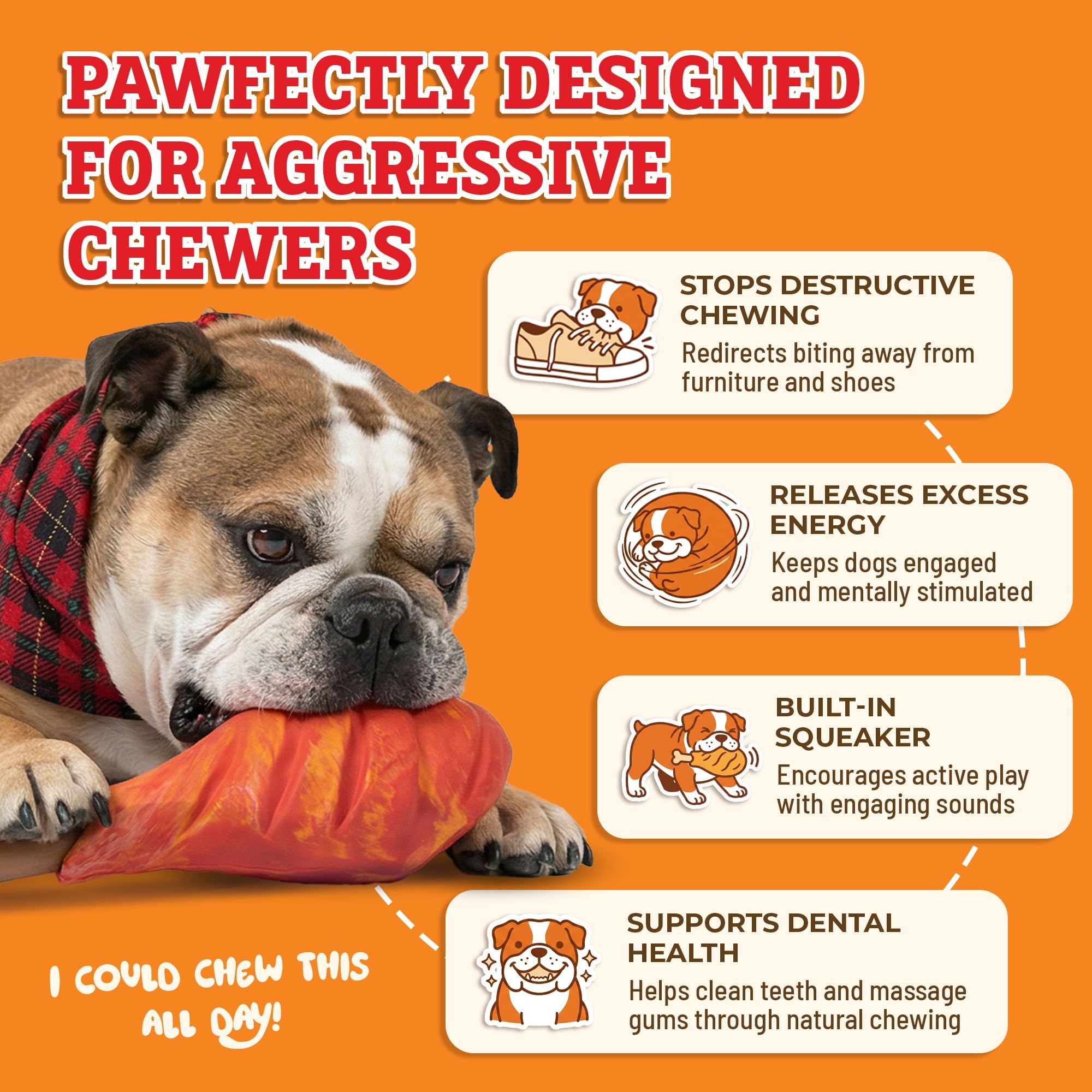 Baba Buddies 5-in-1 Turkey Leg Dog Chew Toy with its dense nylon core in close view.