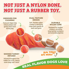 Baba Buddies 5-in-1 Turkey Leg Dog Chew Toy shown from a side angle.