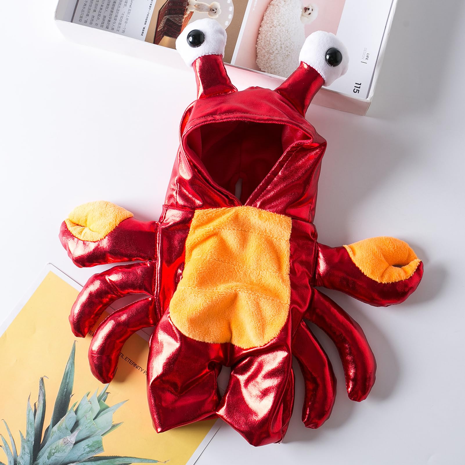 BAMY dog crab costume close-up showing its soft polyester fabric.
