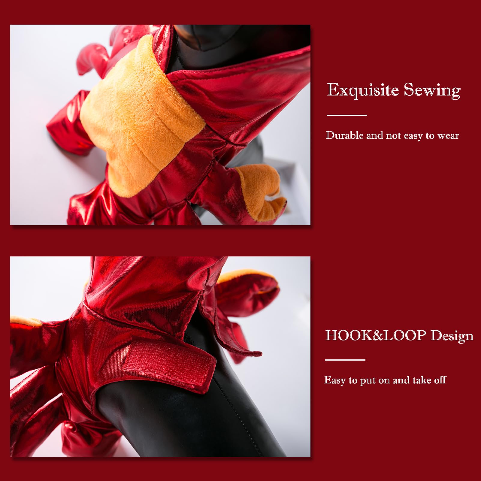 BAMY dog crab costume detail showing the hook-and-loop fastening.