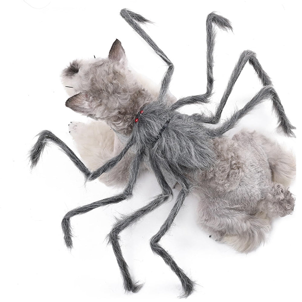 BAMY dog spider costume size guide showing neck and chest ranges.