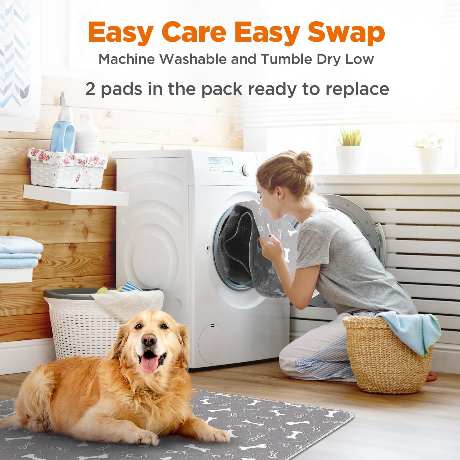 Baodan washable dog pee pad showing its waterproof PUL/TPU backing.