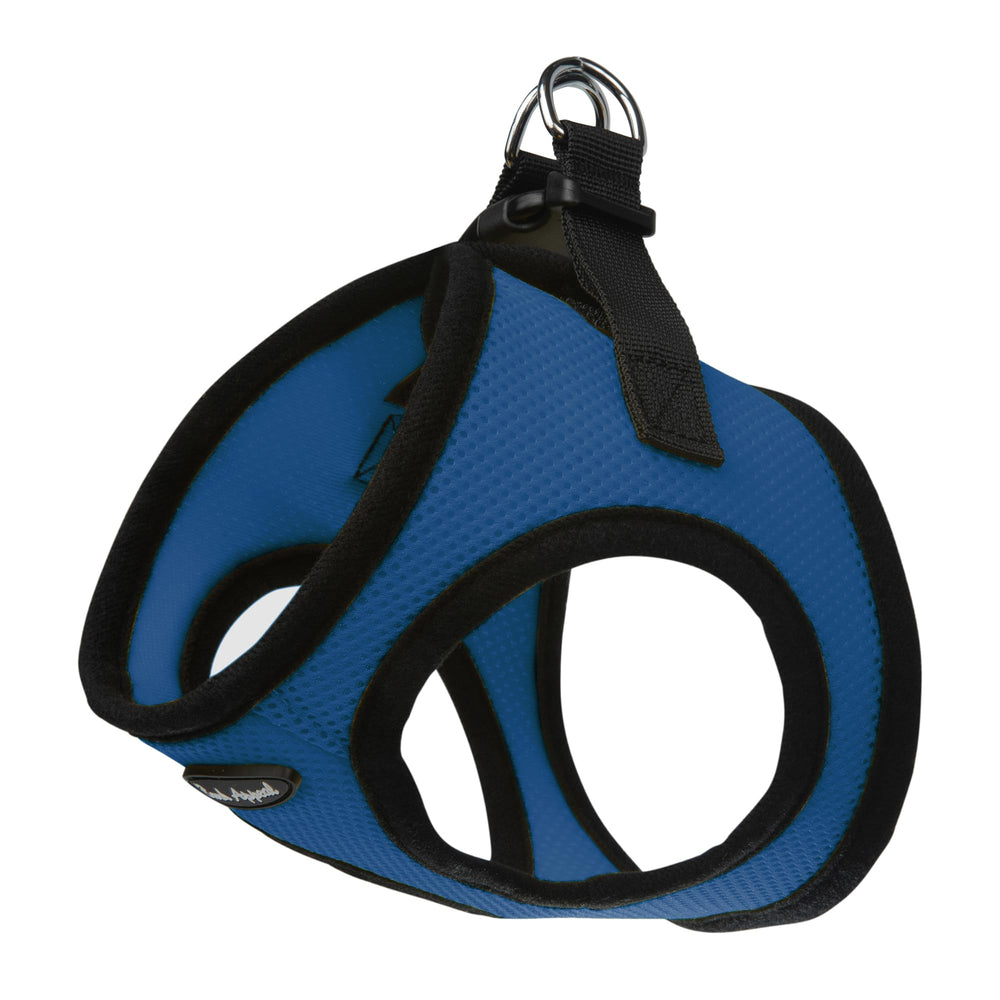 Bark Appeal dog harness shown from the front in blue.