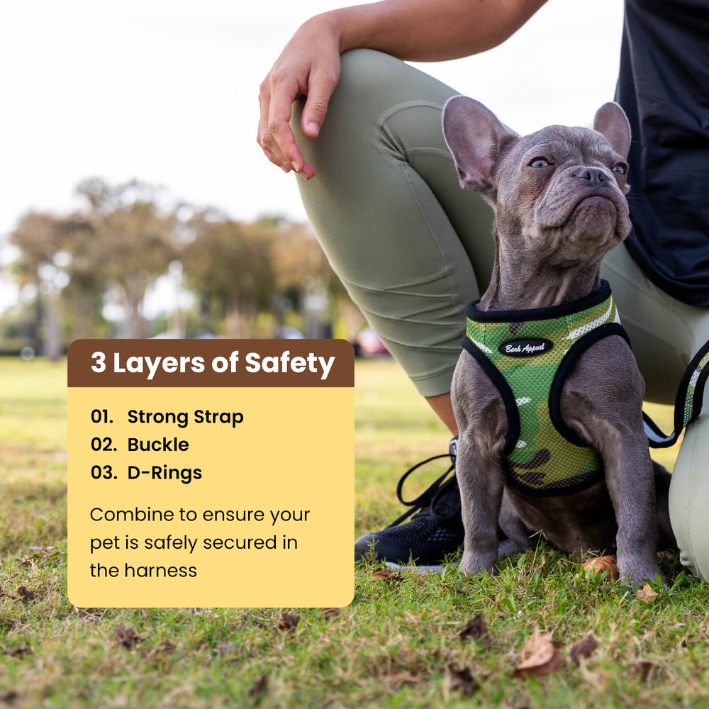 Bark Appeal green netted dog harness shown from a side angle.