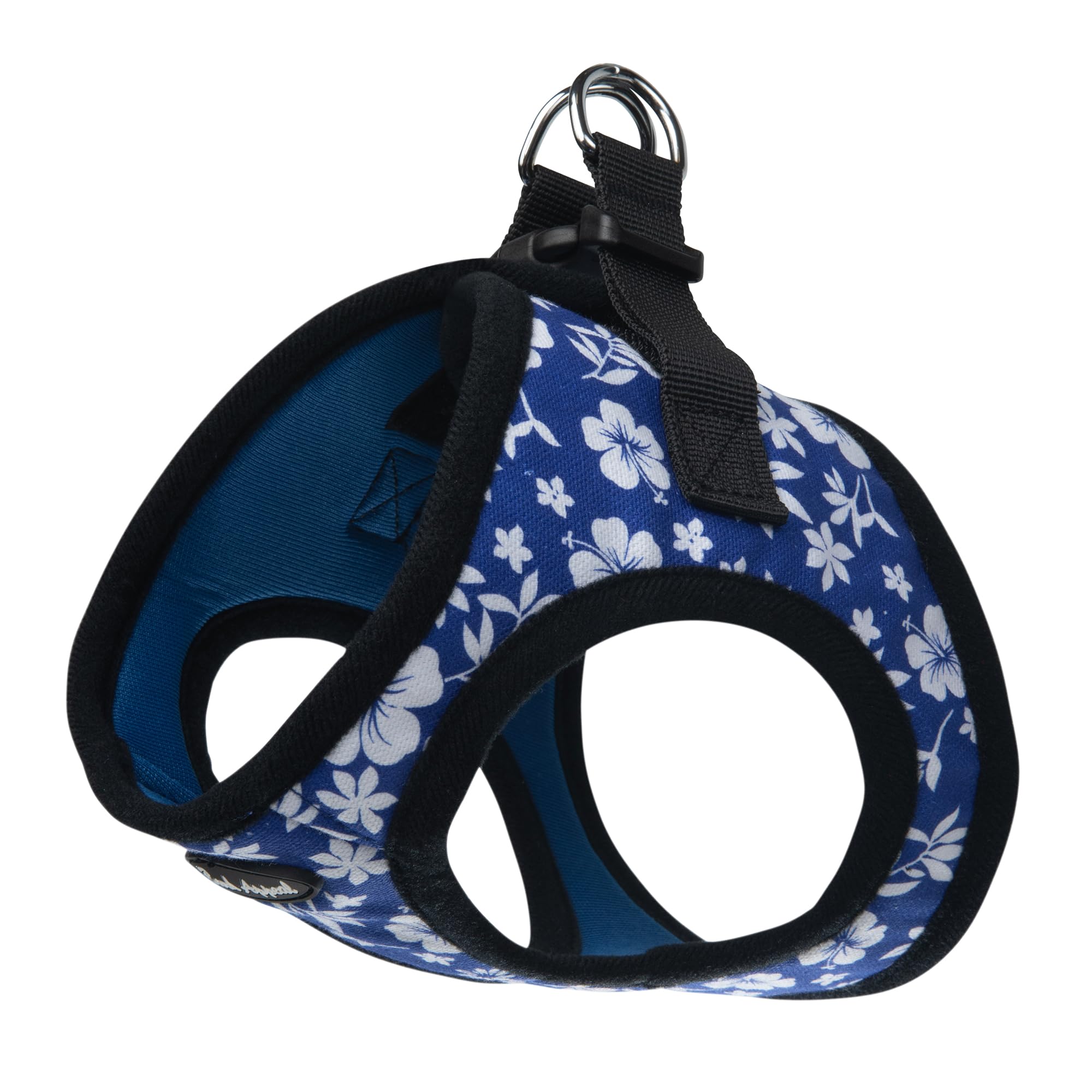 Bark Appeal Blue Hibiscus Step-In Dog Harness shown from the front.