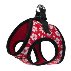 Bark Appeal Red Hibiscus step-in dog harness shown from the front.