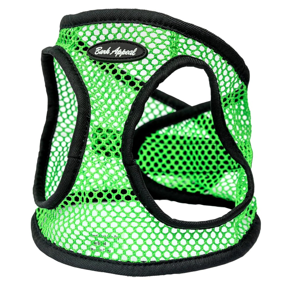 Bark Appeal step-in dog harness shown from the front in green netted mesh.